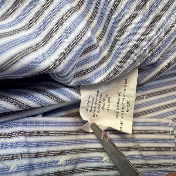 David Donahue‎ Trim Fit Dress Shirt 16 32/33 Blue Stripes Button Up Long Sleeve - Picture 11 of 13